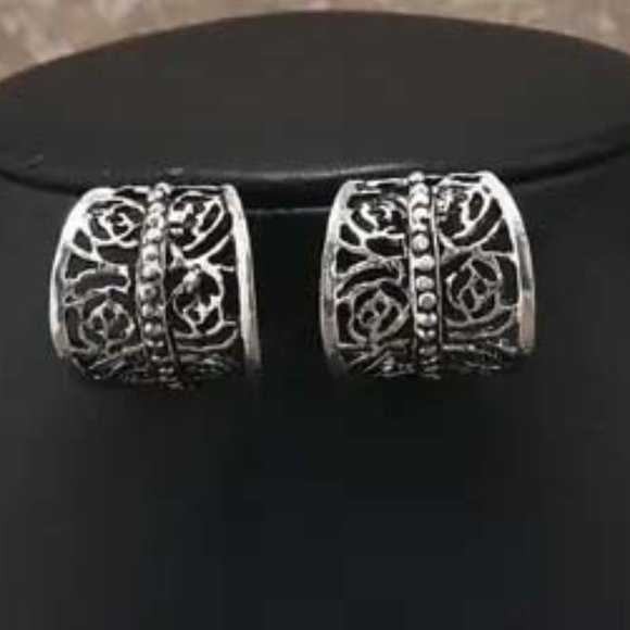 SILVERY PERSIA FILIGREE PANELS COLLAR NECKLACE & EARRINGS 49 - Picture 5 of 5